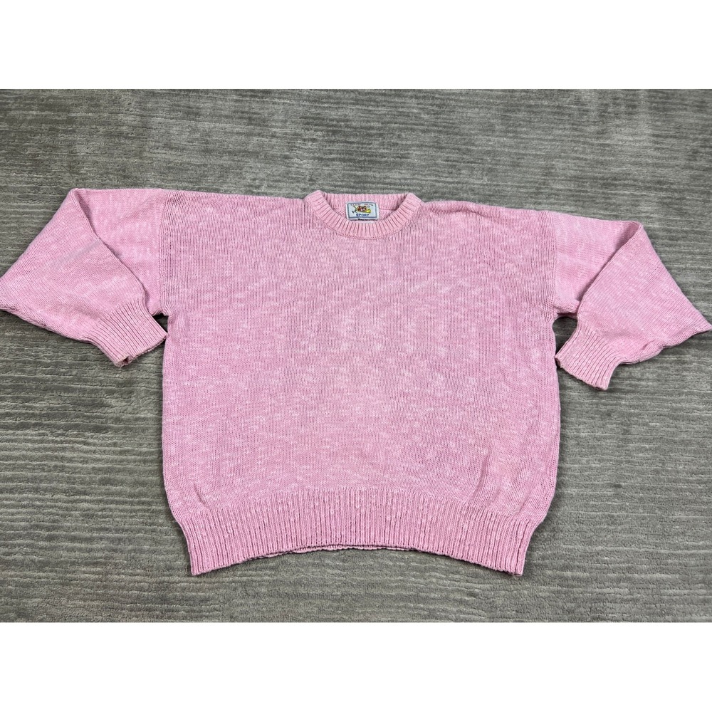 Club‎ Run Sport Sweater Womens XL Pink Cotton Crewneck Marl Knit Vintage Slouchy